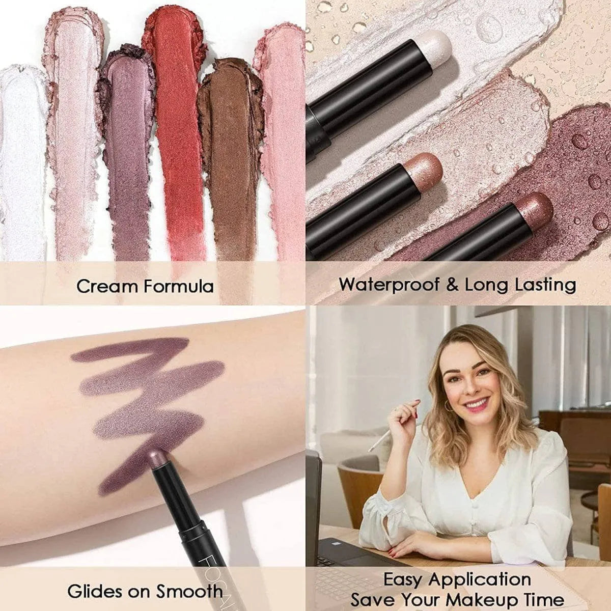 3Pcs Shimmer Cream Eyeshadow Stick Kit